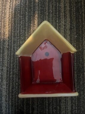 Ceramic House-Shaped Serving Dish in Red and Cream or Candy/ Trinket Dish